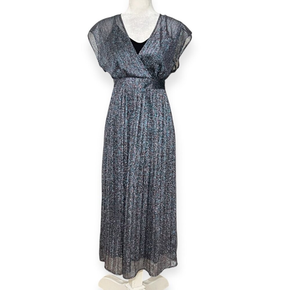 Moulinette Soeurs Metallic Chiffon Maxi Dress Women's Size 2 Evening Gown - Picture 2 of 11